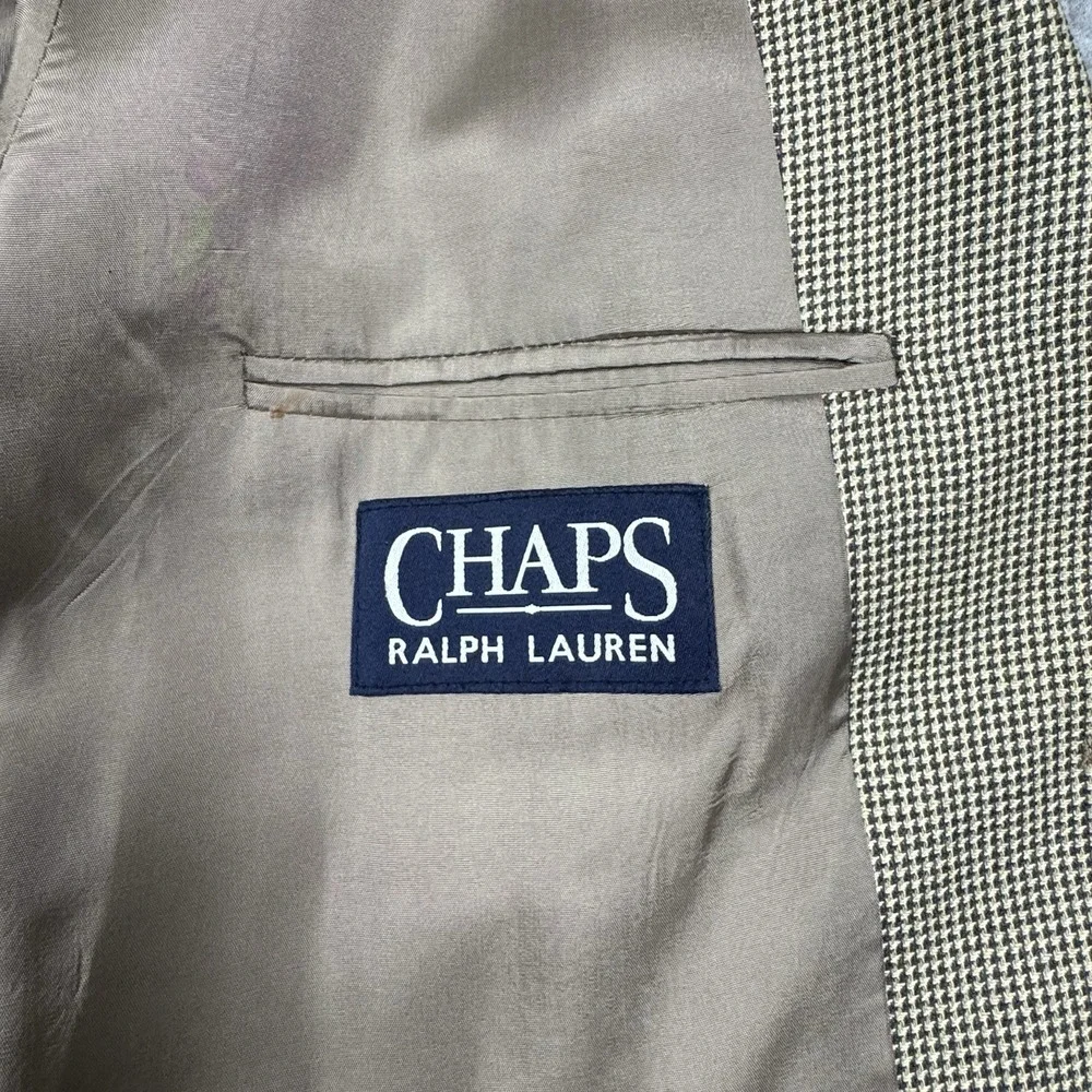 VTG Chaps Ralph Lauren Silk Blend Houndstooth Blazer Mens 42R Sport Coat Preppy